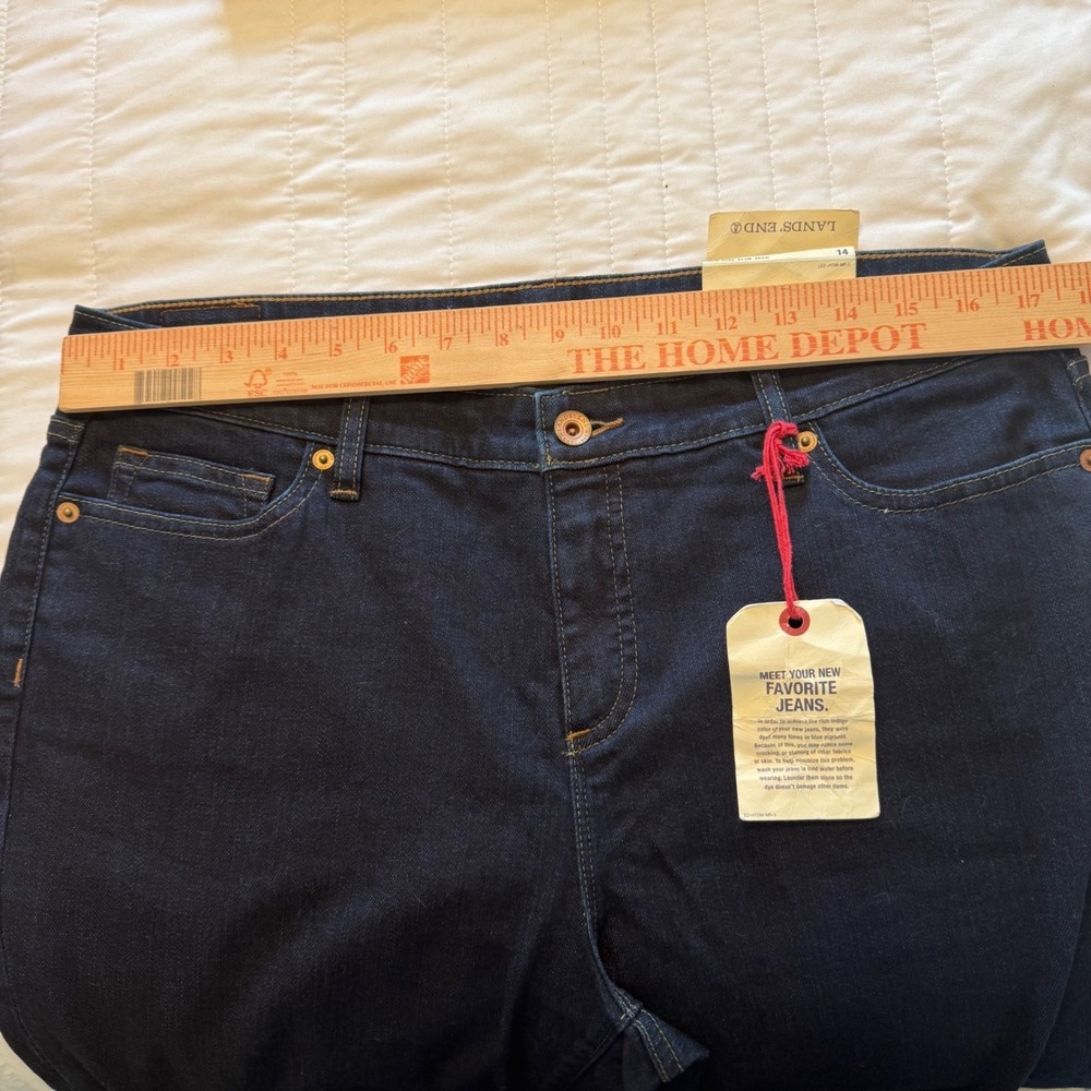 Lands' End Women's Mid Rise Slim Jeans, Dark Wash Denim, Size 14, New - Picture 7 of 8